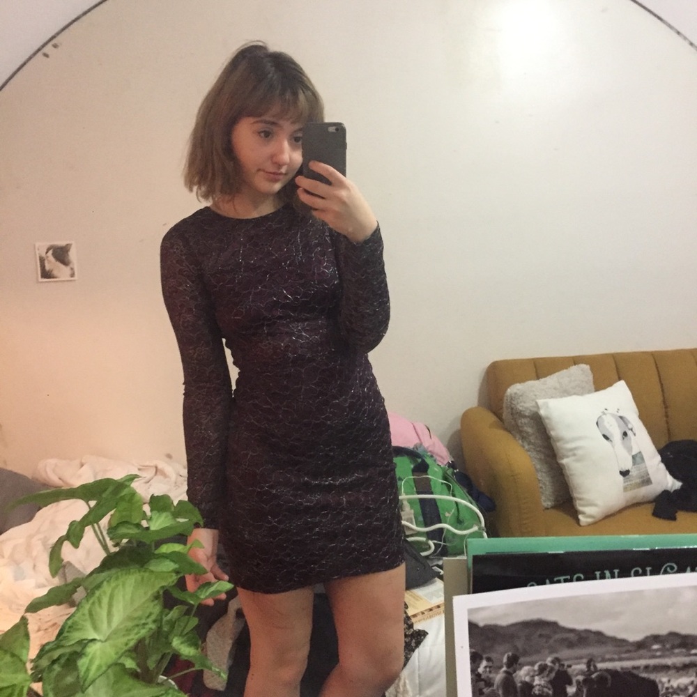 Express sequined long sleeve backless mini dress